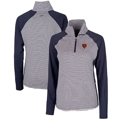 Women's Cutter & Buck Navy Chicago Bears Throwback Logo Forge Tonal Stripe Stretch Half-Zip Pullover Top