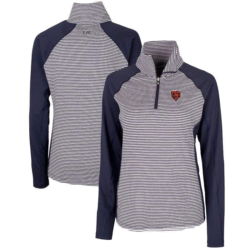 Women's Cutter & Buck Navy Chicago Bears Throwback Logo Forge Tonal Stripe Stretch Half-Zip Pullover Top