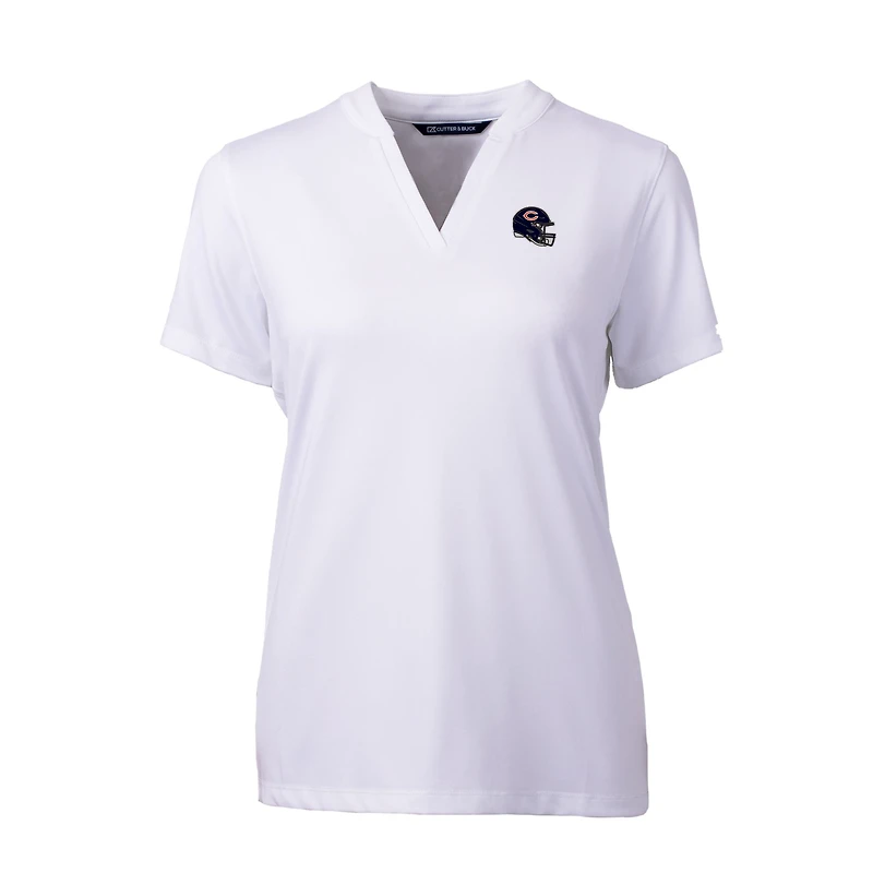Haut à col en V extensible DryTec Forge pour femme, coupeur et buck, blanc, avec logo du casque des Chicago Bears