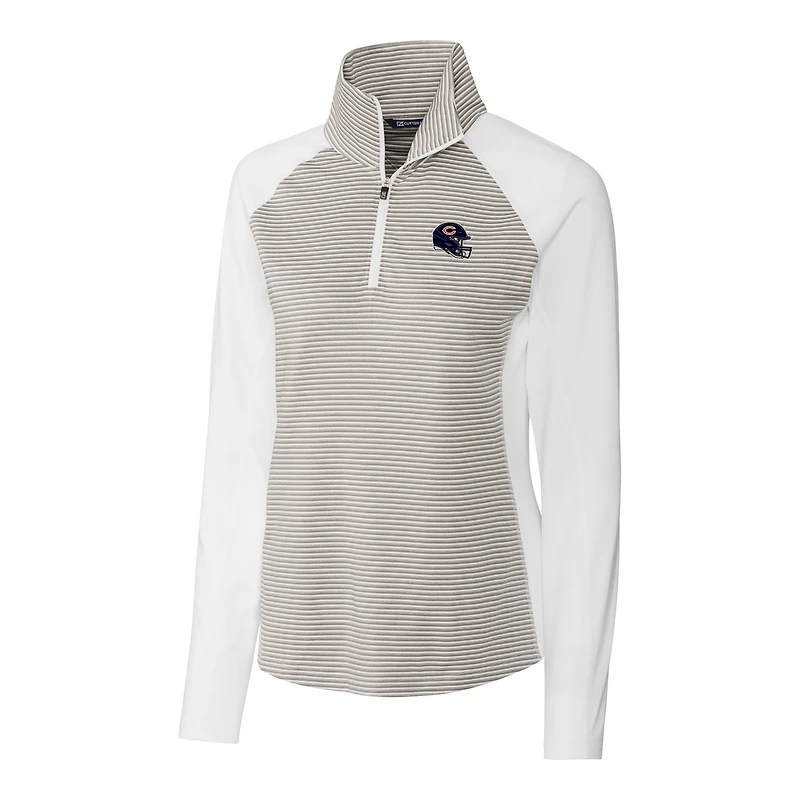 Women's Cutter & Buck  White Chicago Bears Helmet Logo DryTec Forge Tonal Stripe Stretch Half-Zip Top