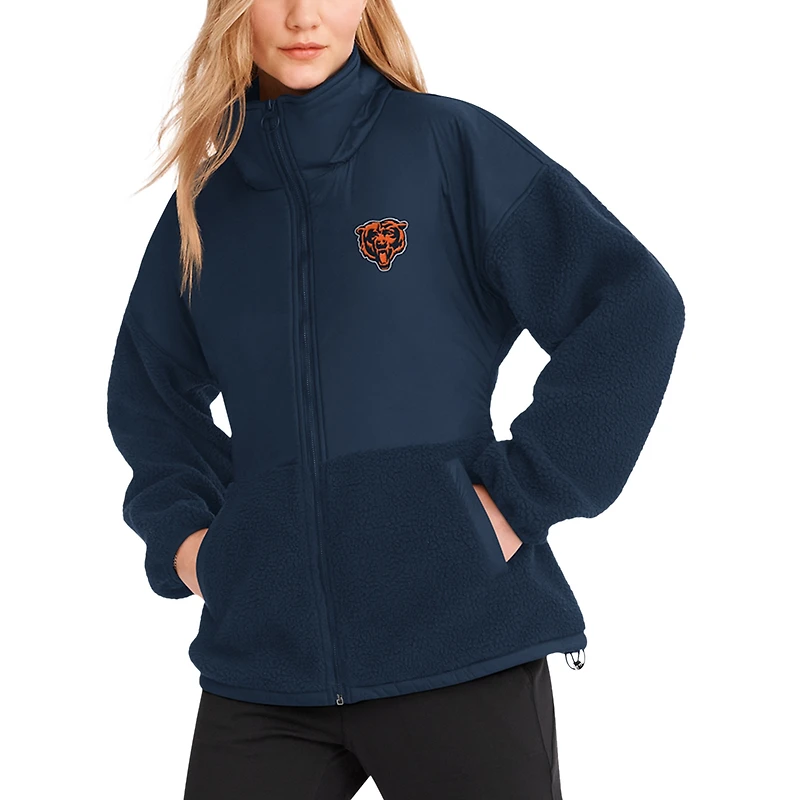 Women's DKNY Sport Navy Chicago Bears Drew Mixed Media Full-Zip Jacket