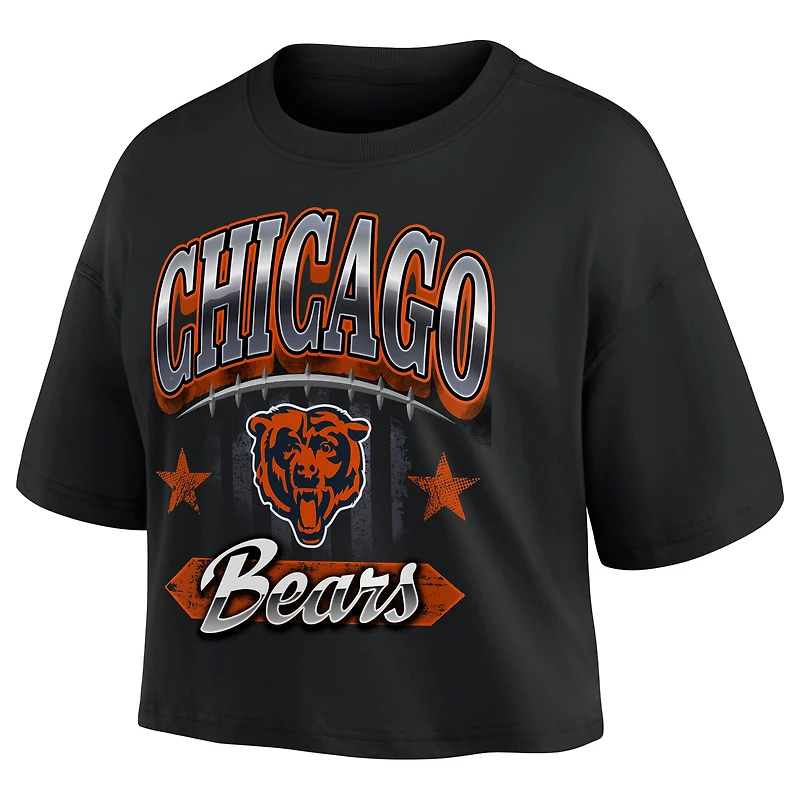 T-shirt court Fanatics pour femmes, style américain, Chicago Bears, noir