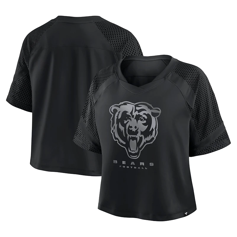 Women's Fanatics Black Chicago Bears Oversized Raglan V-Neck Blackout Fashion Jersey
