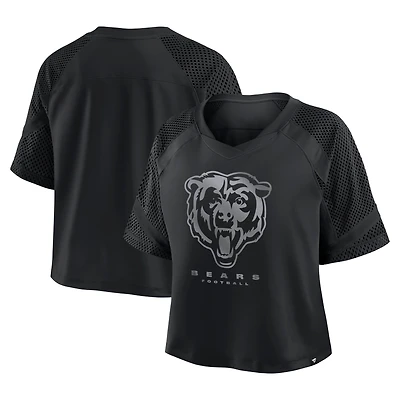 Women's Fanatics Black Chicago Bears Oversized Raglan V-Neck Blackout Fashion Jersey