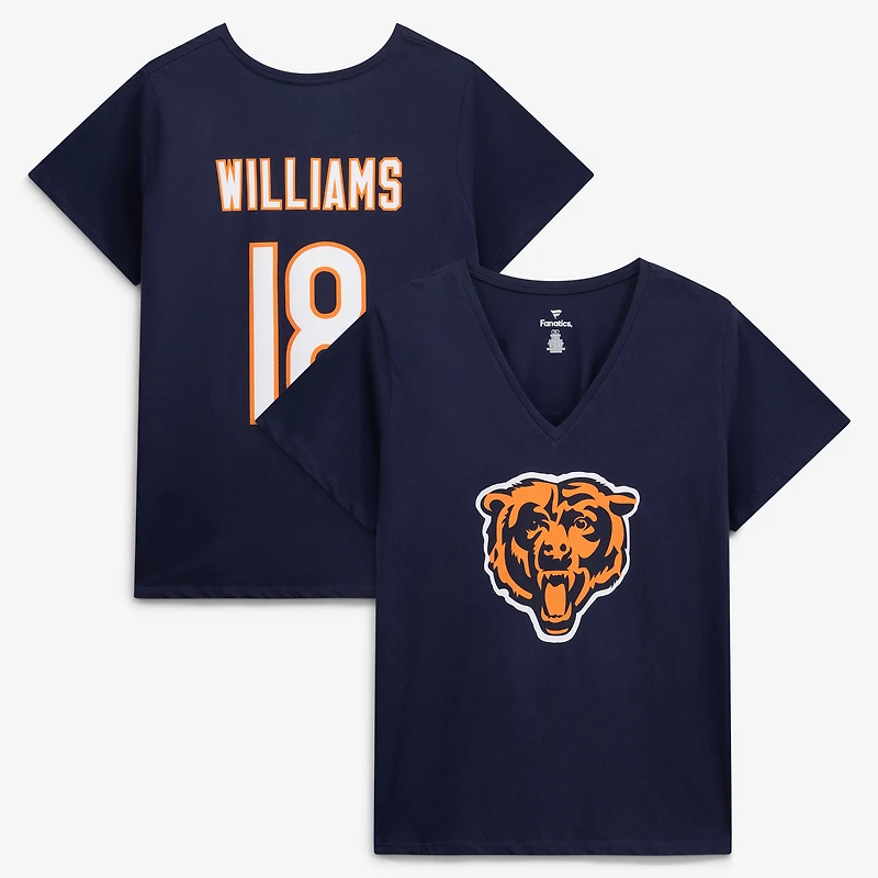 Women's Fanatics Caleb Williams Navy Chicago Bears Plus Name & Number V-Neck T-Shirt