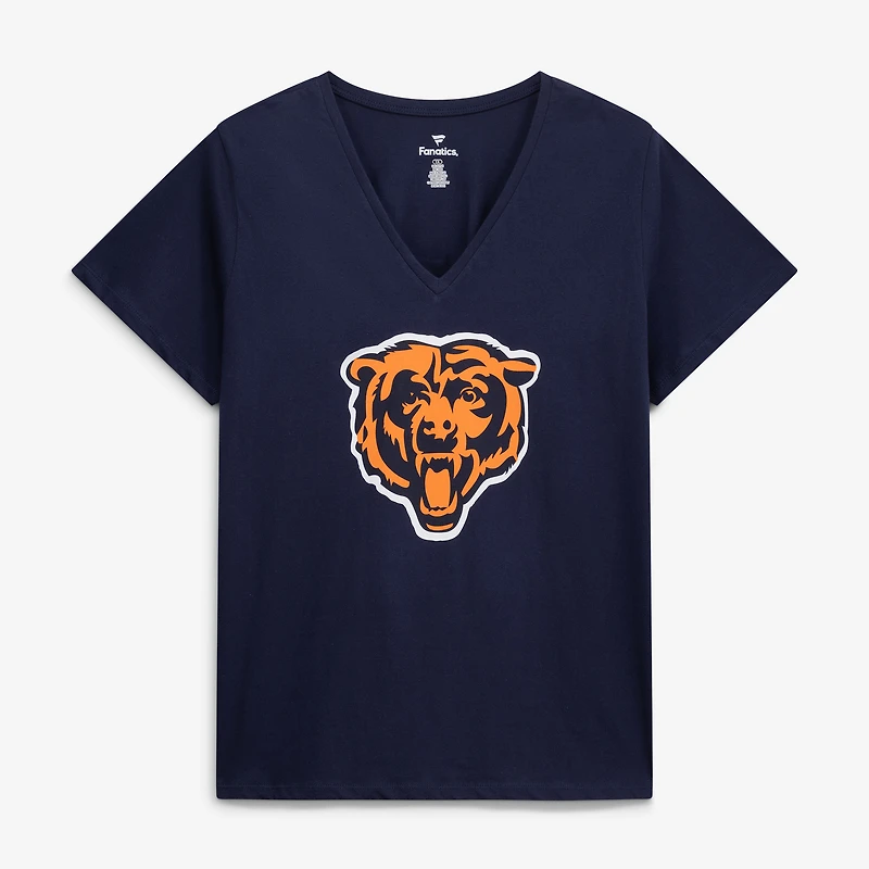 Women's Fanatics Caleb Williams Navy Chicago Bears Plus Name & Number V-Neck T-Shirt