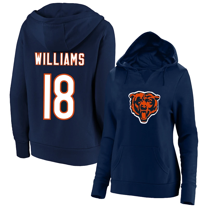 Women's Fanatics Caleb Williams Navy Chicago Bears Plus Player Name & Number V-Neck Hoodie