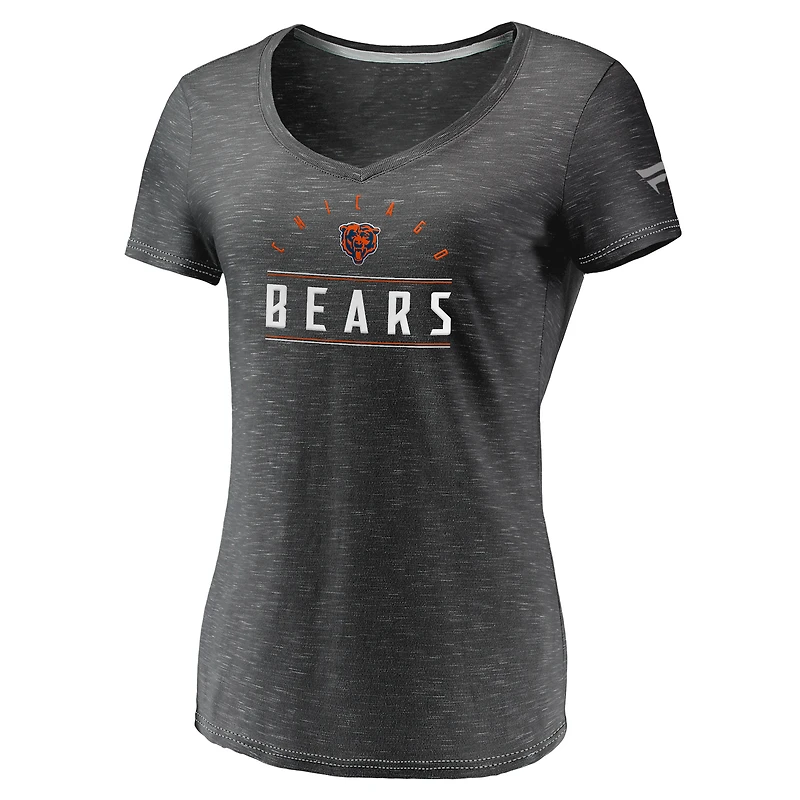 Women's Fanatics Charcoal Chicago Bears League Leader Space Dye V-Neck T-Shirt