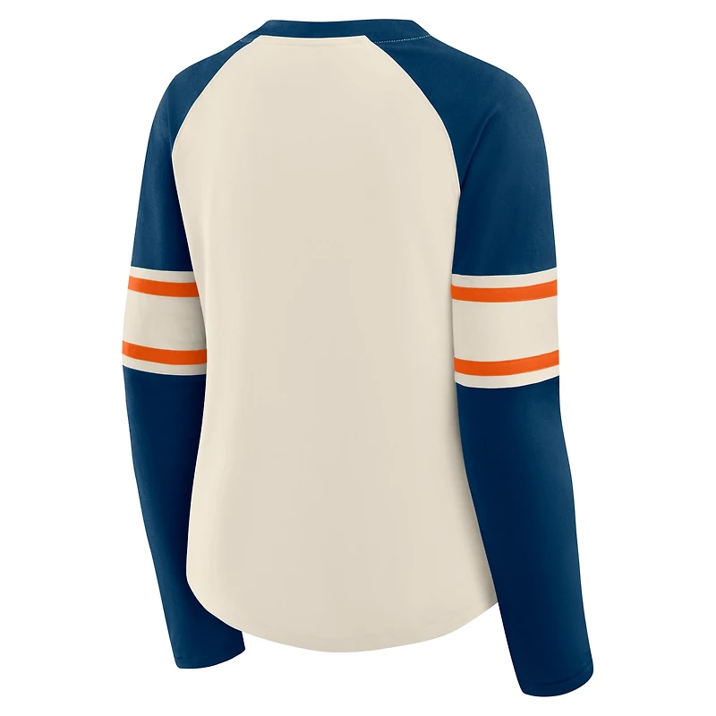 Women's Fanatics Cream/Navy Chicago Bears Hometown Gridiron Hero Raglan Lace-Up V-Neck Long Sleeve T-Shirt