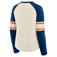 Women's Fanatics Cream/Navy Chicago Bears Hometown Gridiron Hero Raglan Lace-Up V-Neck Long Sleeve T-Shirt
