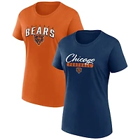 Ensemble de deux t-shirts Fanatics pour femmes bleu marine/orange Fan des Chicago Bears