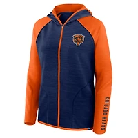 Sweat à capuche zippé entièrement raglan Fanatics bleu marine/orange Chicago Bears Redzone End Around Pass pour femme