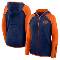 Sweat à capuche zippé entièrement raglan Fanatics bleu marine/orange Chicago Bears Redzone End Around Pass pour femme