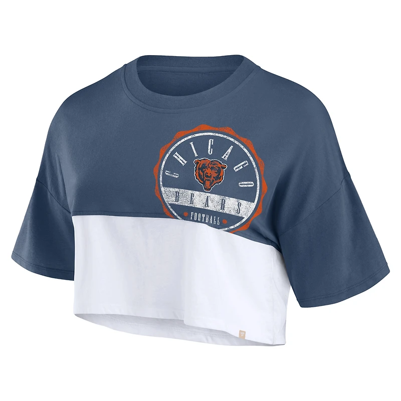 Women's Fanatics Navy/White Chicago Bears Boxy Color Split Cropped T-Shirt