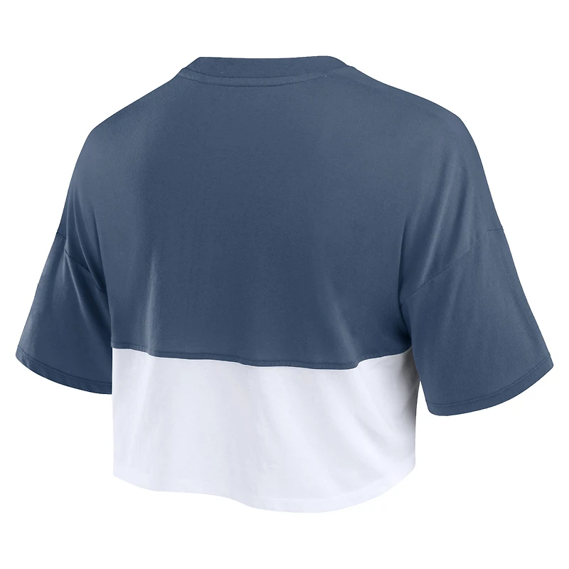 Women's Fanatics Navy/White Chicago Bears Boxy Color Split Cropped T-Shirt