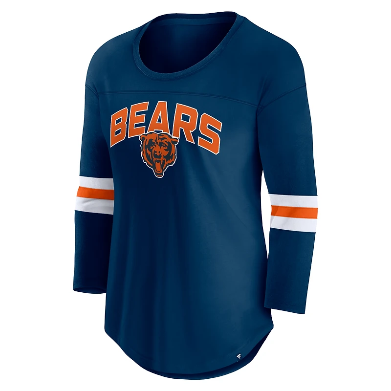T-shirt à manches 3/4 avec logo de la première équipe des Chicago Bears Fanatics pour femme, bleu marine