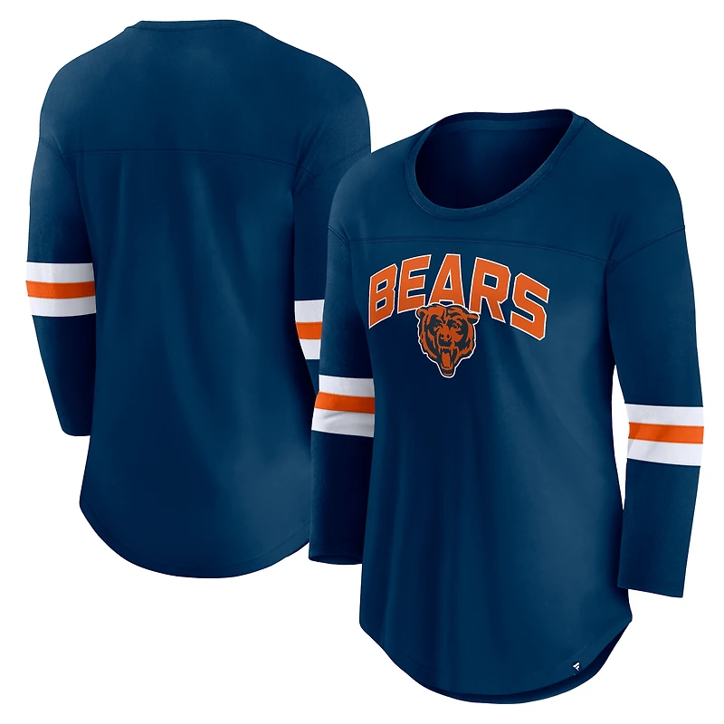 T-shirt à manches 3/4 avec logo de la première équipe des Chicago Bears Fanatics pour femme, bleu marine