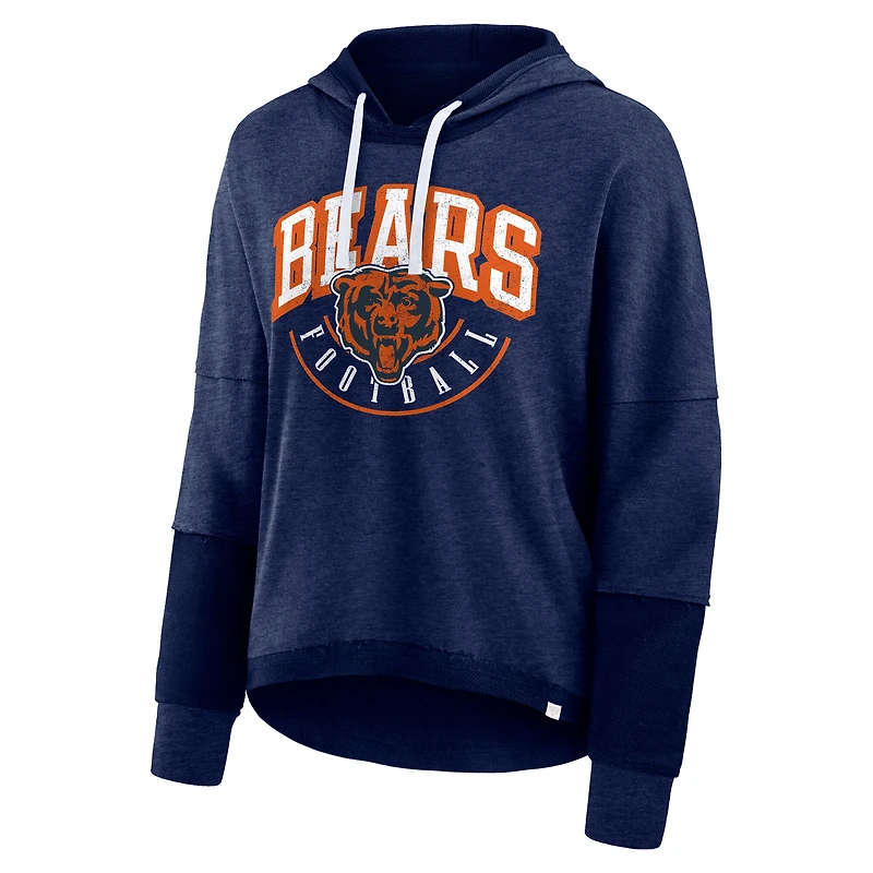 Sweat à capuche pour femmes Fanatics Navy Chicago Bears Lightewight Modest Crop Lounge Casque Arch