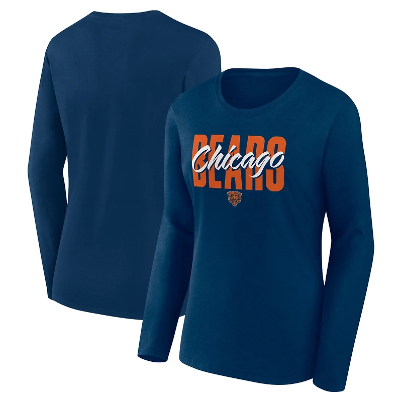 T-shirt à manches longues et col rond pour femme Fanatics Navy Chicago Bears