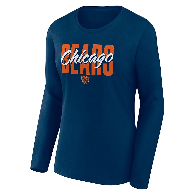 T-shirt à manches longues et col rond pour femme Fanatics Navy Chicago Bears