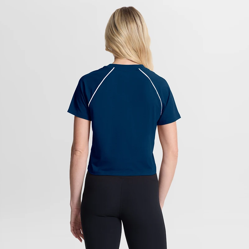 Haut court raglan tri-blend bleu marine pour femme de la marque Fanatics, motif offensif des Chicago Bears.