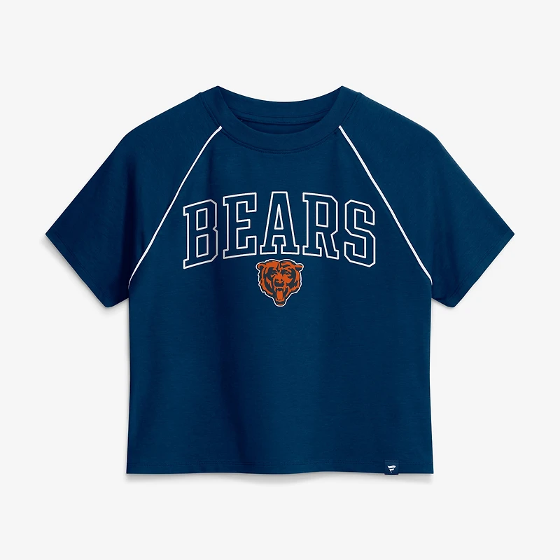 Women's Fanatics Navy Chicago Bears Offensive Scheme Raglan Tri-Blend Cropped Top