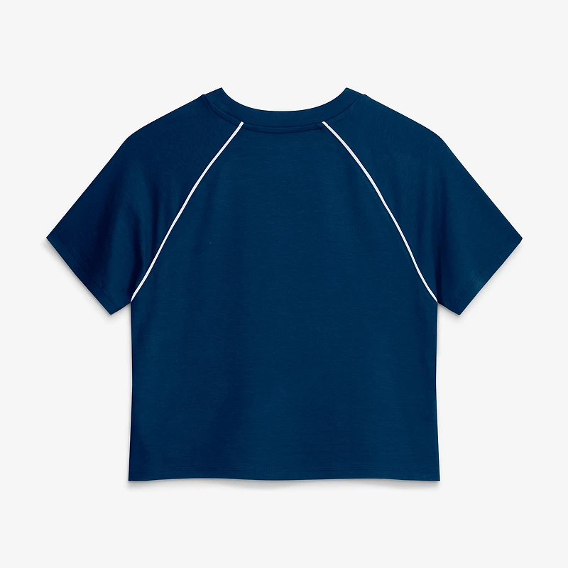 Haut court raglan tri-blend bleu marine pour femme de la marque Fanatics, motif offensif des Chicago Bears.