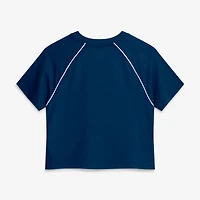 Haut court raglan tri-blend bleu marine pour femme de la marque Fanatics, motif offensif des Chicago Bears.