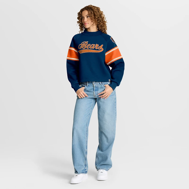 Women's Fanatics Navy Chicago Bears Oversized Hometown Toss Sweep Mock Neck Pullover