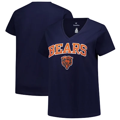 Women's Fanatics Navy Chicago Bears Plus Arch Over Logo V-Neck T-Shirt