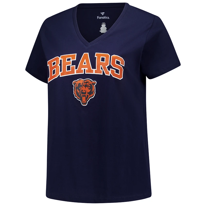 Women's Fanatics Navy Chicago Bears Plus Arch Over Logo V-Neck T-Shirt