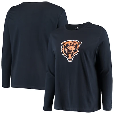 T-shirt à manches longues Fanatics Navy Chicago Bears pour femmes, grandes tailles, logo principal