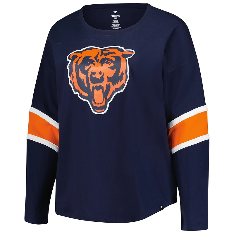 T-shirt Fanatics bleu marine pour femme, manches 3/4, col rond, grande taille, Chicago Bears, Redzone