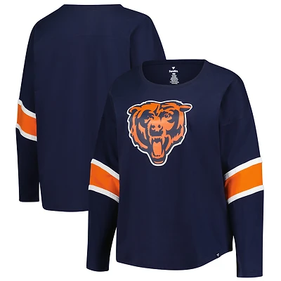 T-shirt Fanatics bleu marine pour femme, manches 3/4, col rond, grande taille, Chicago Bears, Redzone