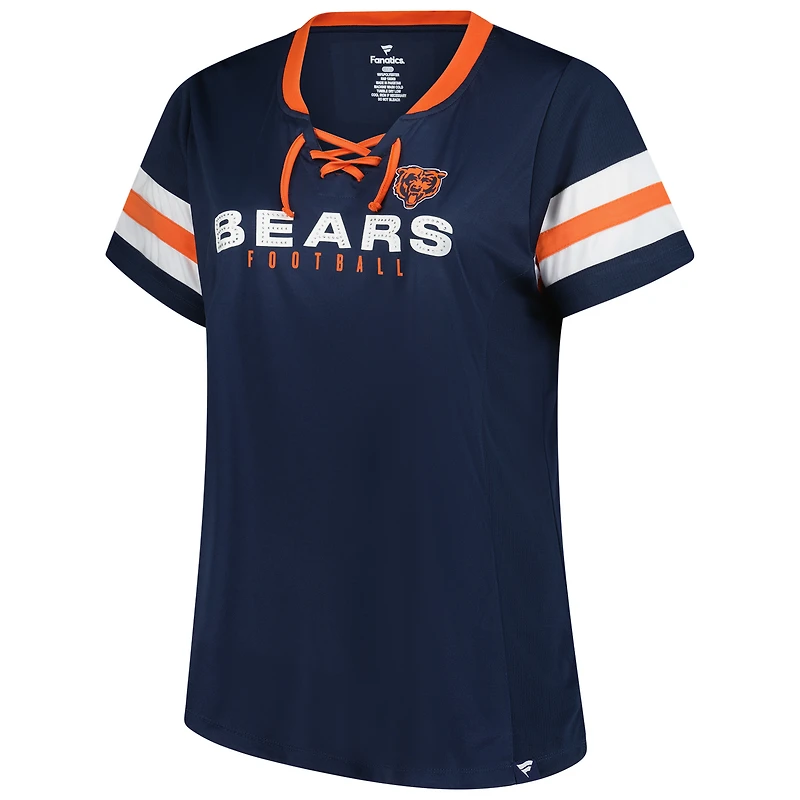 T-shirt à lacets et col cranté Athena Redzone strass pour femme, bleu marine, taille plus, des Chicago Bears