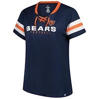 T-shirt à lacets et col cranté Athena Redzone strass pour femme, bleu marine, taille plus, des Chicago Bears