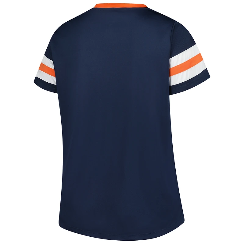 T-shirt à lacets et col cranté Athena Redzone strass pour femme, bleu marine, taille plus, des Chicago Bears