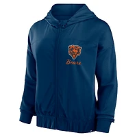 Sweat à capuche entièrement zippé Fanatics pour femmes, Chicago Bears, Script Lock, bleu marine