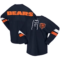 T-shirt à manches longues et col en V jersey Fanatics pour femmes, bleu marine, Chicago Bears Spirit, lacets