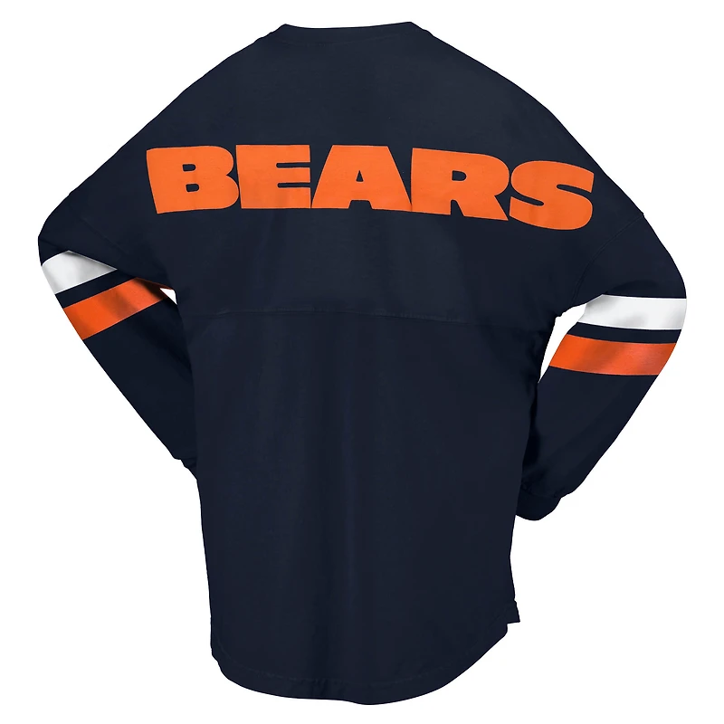 T-shirt à manches longues et col en V jersey Fanatics pour femmes, bleu marine, Chicago Bears Spirit, lacets