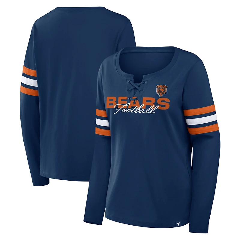 T-shirt à manches longues lacets Fanatics Navy Chicago Bears pour femmes