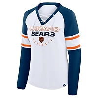 Women's Fanatics White/Navy Chicago Bears Redzone Blitz Package Raglan Lace-Up V-Neck Long Sleeve T-Shirt