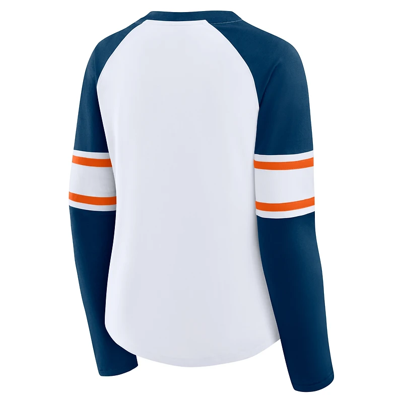 T-shirt à manches longues et col en V lacets pour femme, blanc/bleu marine, Chicago Bears Redzone Blitz Package
