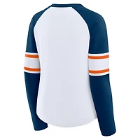 T-shirt à manches longues et col en V lacets pour femme, blanc/bleu marine, Chicago Bears Redzone Blitz Package