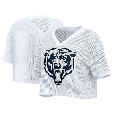 Women's Fanatics White Chicago Bears Oversized Mesh Cropped V-Neck Jersey