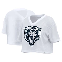 Women's Fanatics White Chicago Bears Oversized Mesh Cropped V-Neck Jersey