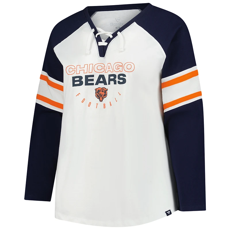 Women's Fanatics White Chicago Bears Plus Redzone Lace Up Long Sleeve T-Shirt
