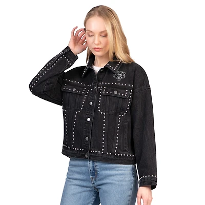 Veste en jean boutonnée G-III 4Her par Carl Banks pour femme, noire, motif Chicago Bears Pit Stop Crew II