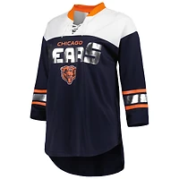 Women's G-III 4Her by Carl Banks Navy/White Chicago Bears Double Team 3/4-Sleeve Lace-Up T-Shirt