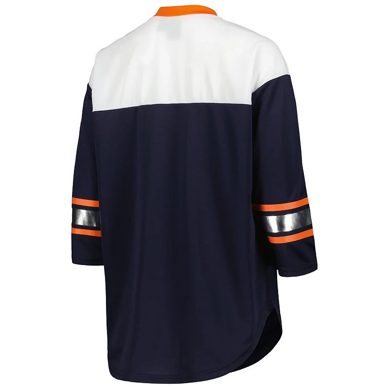 Women's G-III 4Her by Carl Banks Navy/White Chicago Bears Double Team 3/4-Sleeve Lace-Up T-Shirt